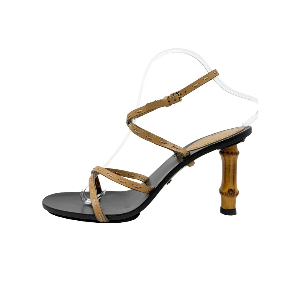 Gucci Tom Ford SS 2002 Bamboo Heel Tan Leather Sandals Heels US 9 Runway